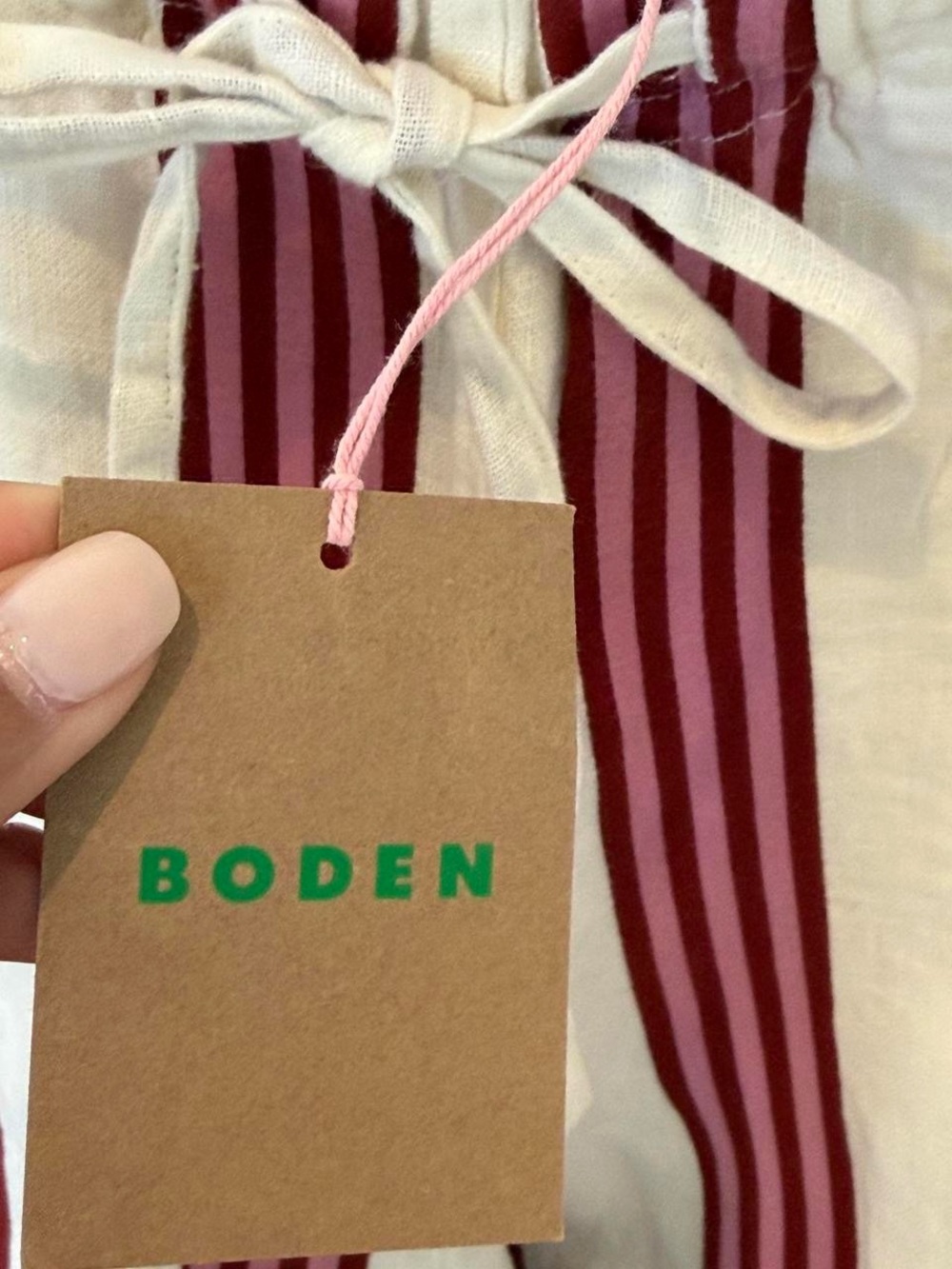 Boden Cream Wide-Leg Pull-On Pants with Red Stripes - Picture 3 of 5